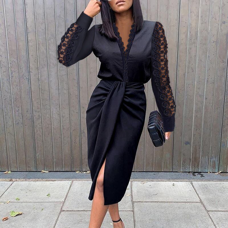 GR Midi-Kleid | Frühlings-Blumendruck mit Aussparungen und langen Ärmeln für Damen