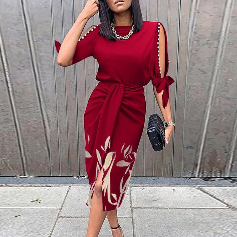 GR Midi-Kleid | Frühlings-Blumendruck mit Aussparungen und langen Ärmeln für Damen