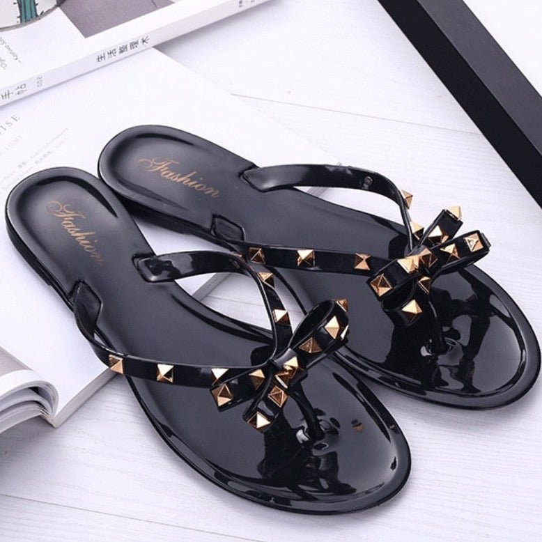 GR | Studded Bow Knot Flip-Flops Sandals