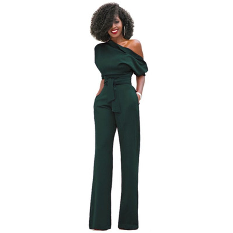 GR | Off-the-shoulder, elegant jumpsuit with belt for women