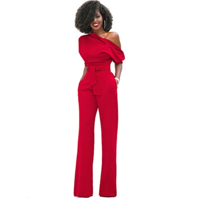 GR | Off-the-shoulder, elegant jumpsuit with belt for women