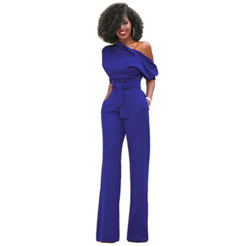 GR | Off-the-shoulder, elegant jumpsuit with belt for women