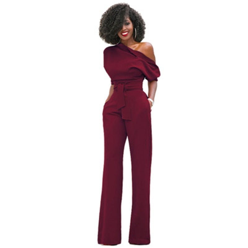 GR | Off-the-shoulder, elegant jumpsuit with belt for women