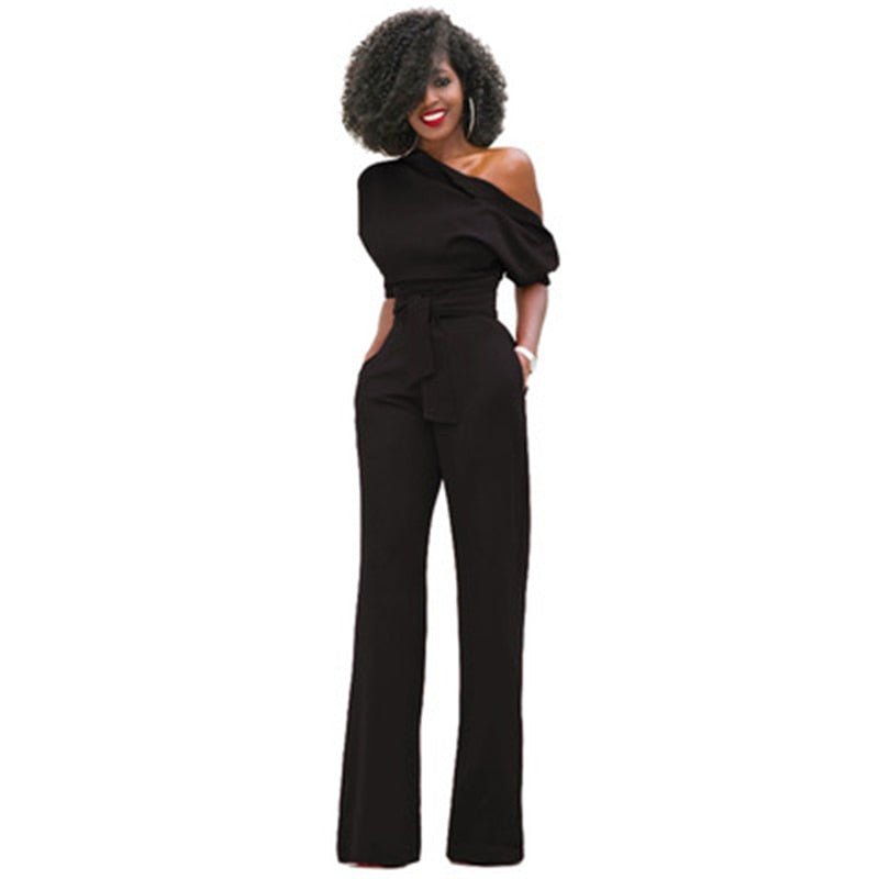 GR | Off-the-shoulder, elegant jumpsuit with belt for women