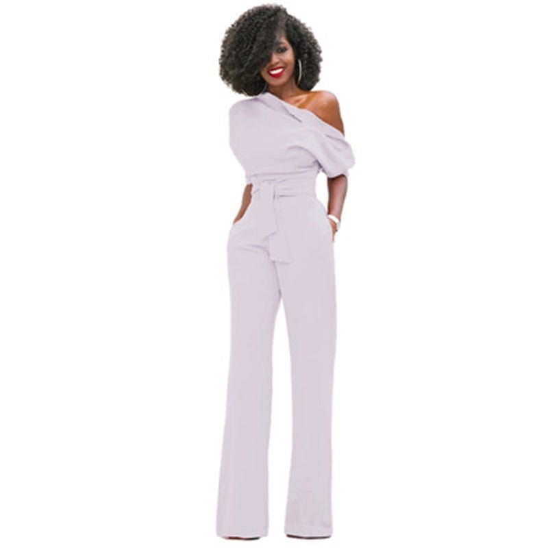 GR | Off-the-shoulder, elegant jumpsuit with belt for women