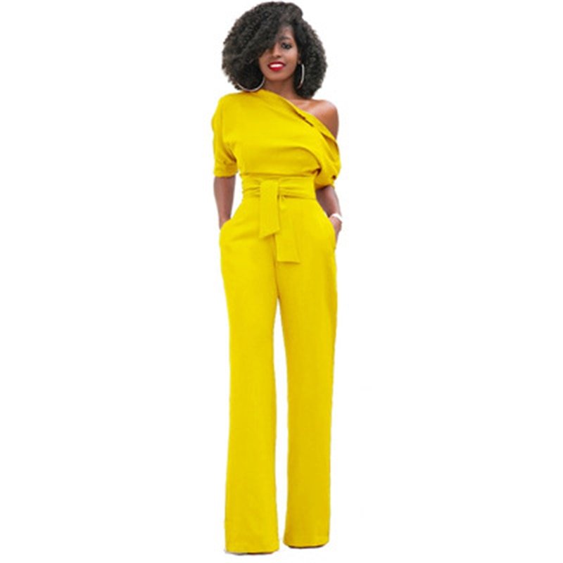 GR | Off-the-shoulder, elegant jumpsuit with belt for women