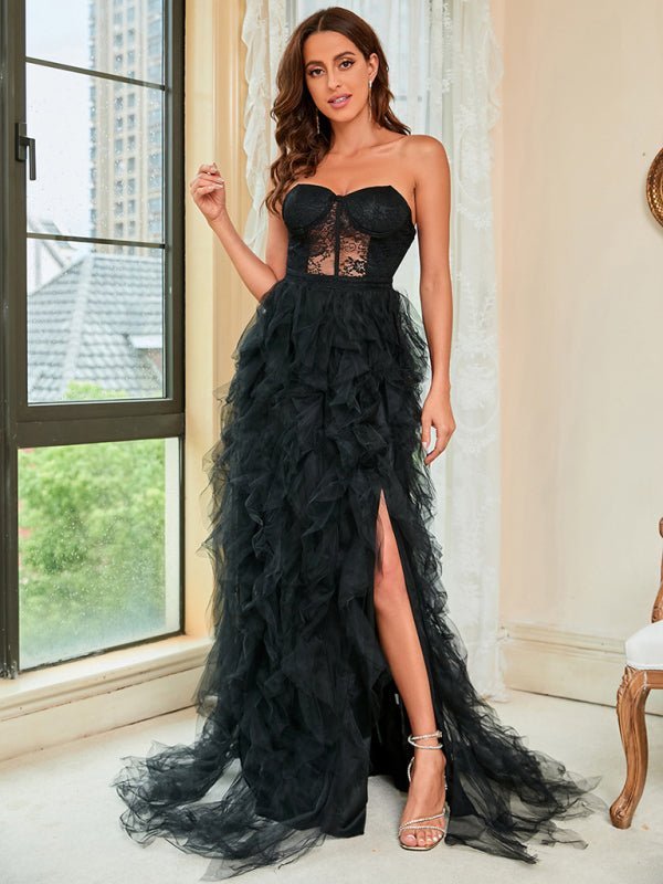 GR | Women's Spring Summer New Plus Size Lace Mesh Tube Top Sexy Dress 