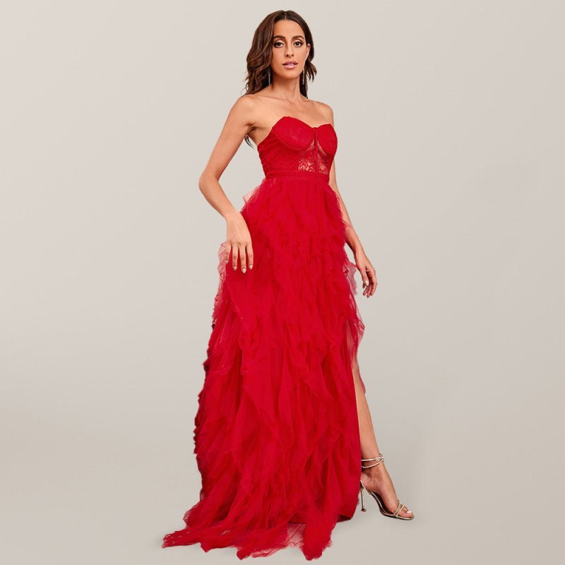 GR | Women's Spring Summer New Plus Size Lace Mesh Tube Top Sexy Dress 