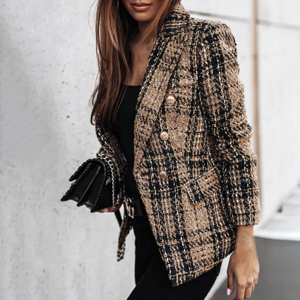 GR - Checkered fashionable blazer with side pockets
