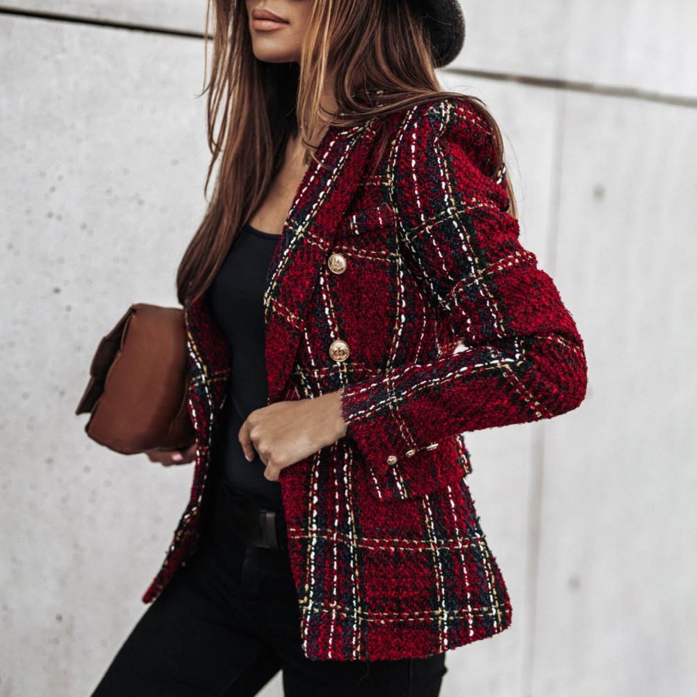 GR - Checkered fashionable blazer with side pockets