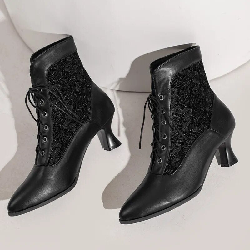 GR | Women's Ankle Boots Leather Lace-up Shoes Modern Shoes