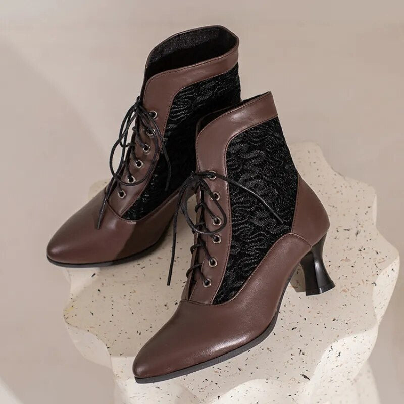 GR | Women's Ankle Boots Leather Lace-up Shoes Modern Shoes