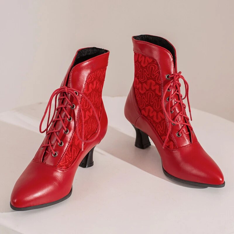 GR | Women's Ankle Boots Leather Lace-up Shoes Modern Shoes