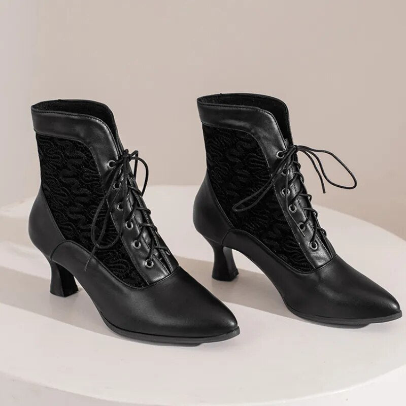 GR | Women's Ankle Boots Leather Lace-up Shoes Modern Shoes
