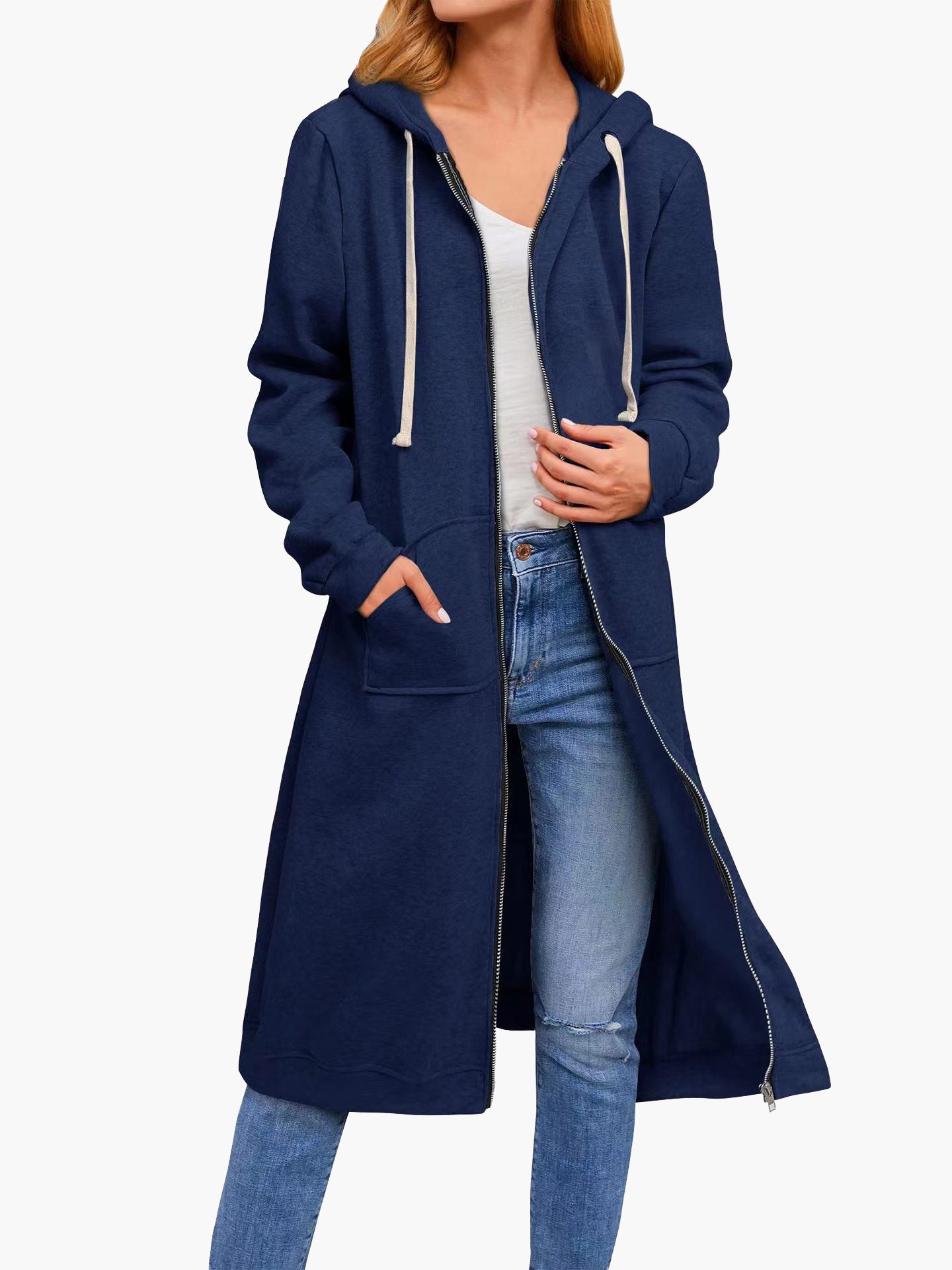 GR | Women's Casual Cardigan with Zipper, Pockets, and Hood, Long