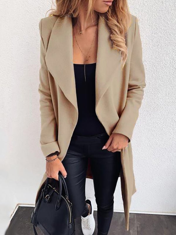 GR | Women's Fashion Coats Lace-up Lapel Pure Wool Coat