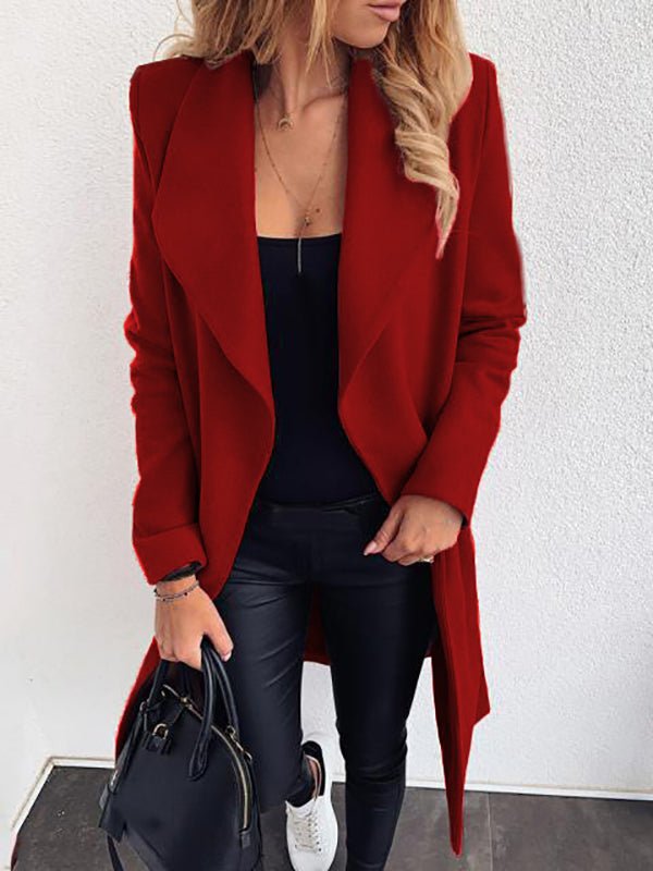 GR | Women's Fashion Coats Lace-up Lapel Pure Wool Coat
