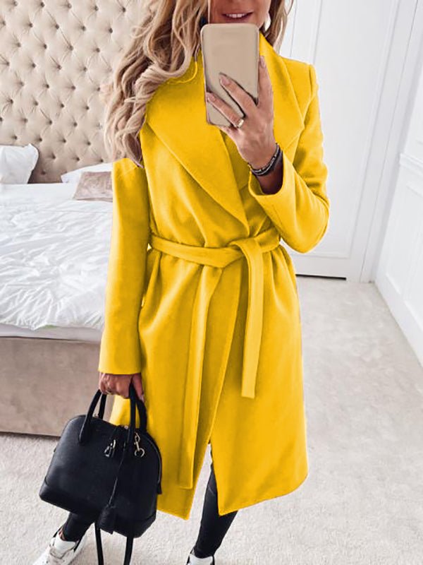 GR | Women's Fashion Coats Lace-up Lapel Pure Wool Coat