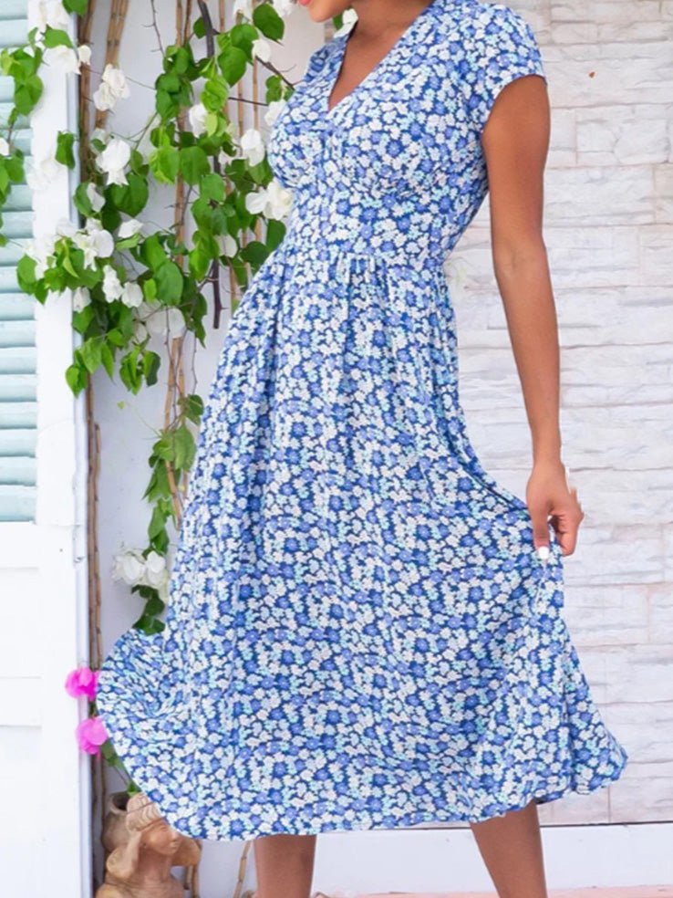 GR | Women's Bohemian Print V-Neck Pocket Dress