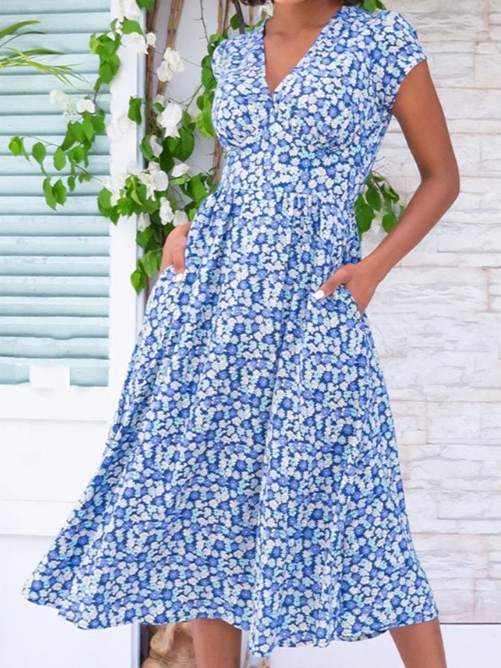 GR | Women's Bohemian Print V-Neck Pocket Dress