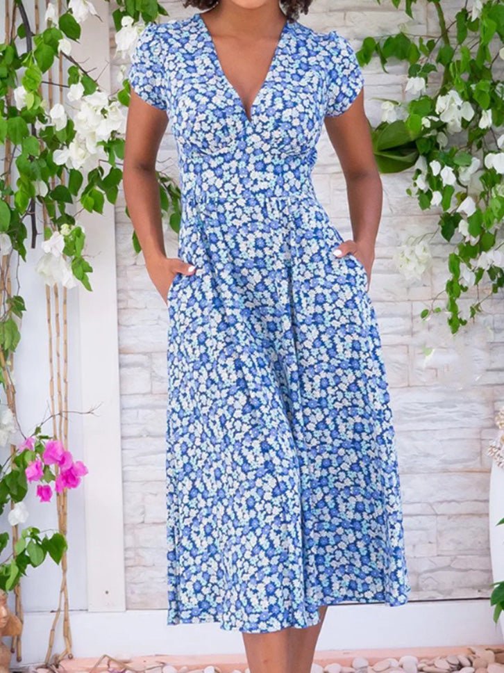 GR | Women's Bohemian Print V-Neck Pocket Dress