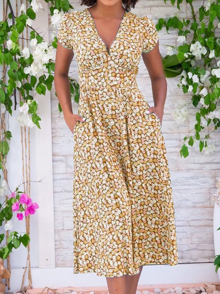 GR | Women's Bohemian Print V-Neck Pocket Dress
