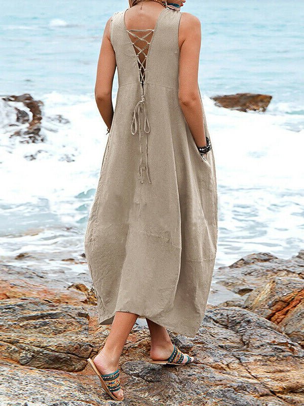 GR | Women's Casual V-Neck Sleeveless Dress with Pockets