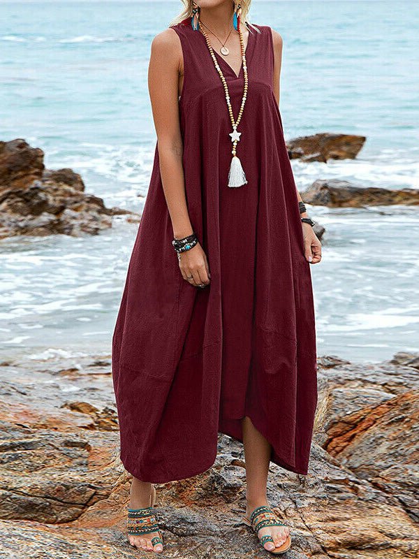 GR | Women's Casual V-Neck Sleeveless Dress with Pockets