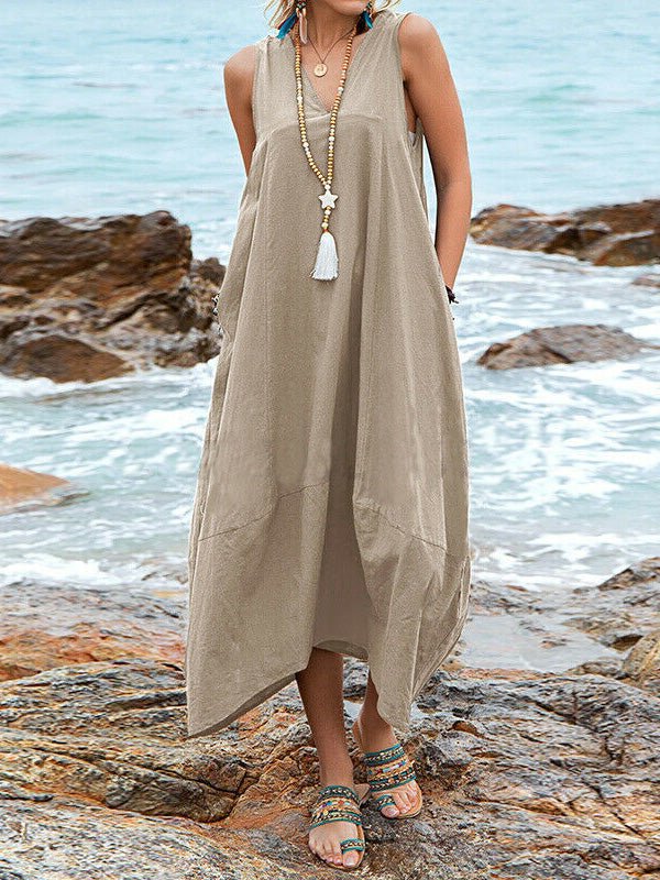 GR | Women's Casual V-Neck Sleeveless Dress with Pockets