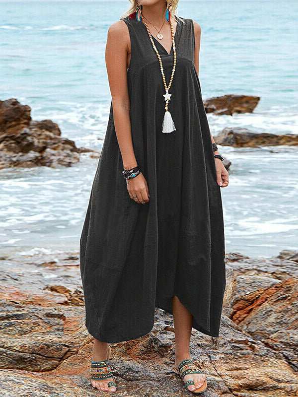 GR | Women's Casual V-Neck Sleeveless Dress with Pockets