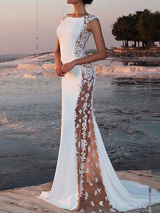 GR | Women's Lace Paneled Fishtail Evening Dress