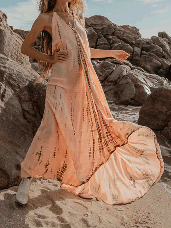 GR | Women's Dresses Embossed Halter Neck Open Back Sleeveless Dress