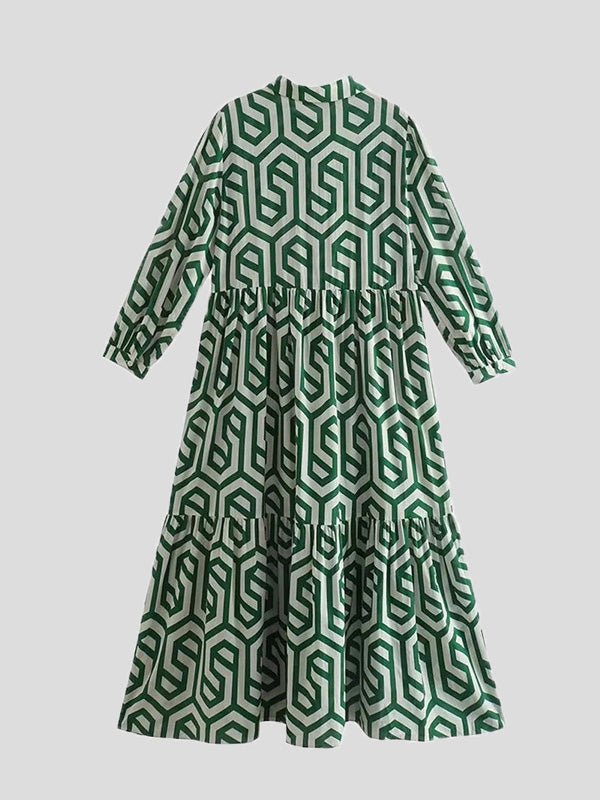 GR | Women's Dresses Printed Lapel Long Sleeve Shirt Dress