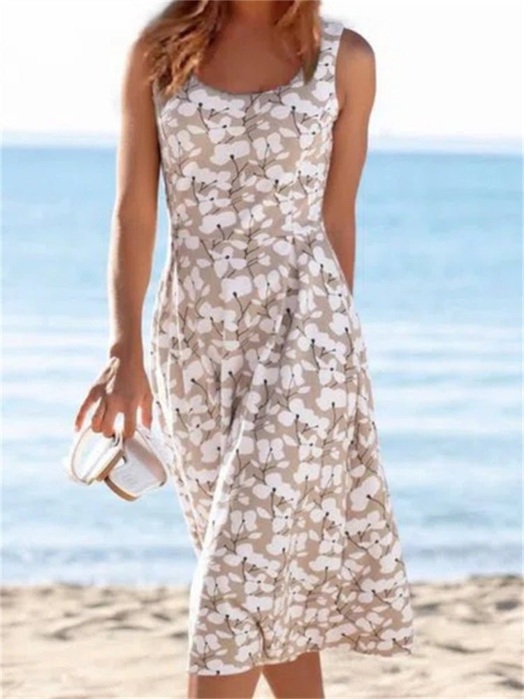 GR | Women's Dresses Round Neck Floral Pattern Sleeveless Dress
