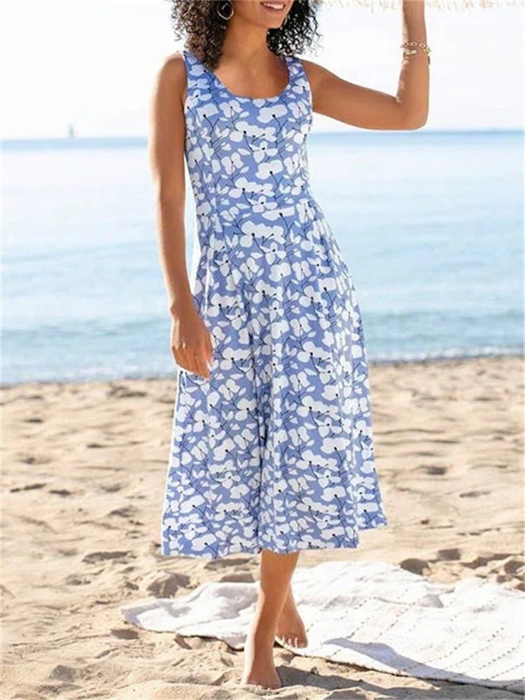 GR | Women's Dresses Round Neck Floral Pattern Sleeveless Dress