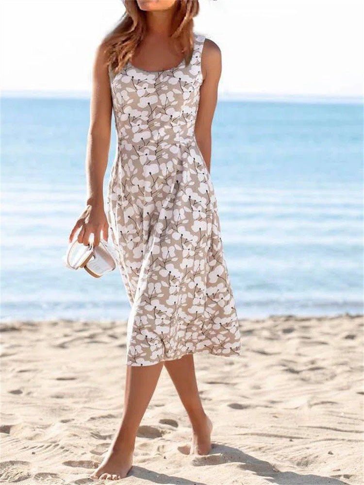GR | Women's Dresses Round Neck Floral Pattern Sleeveless Dress