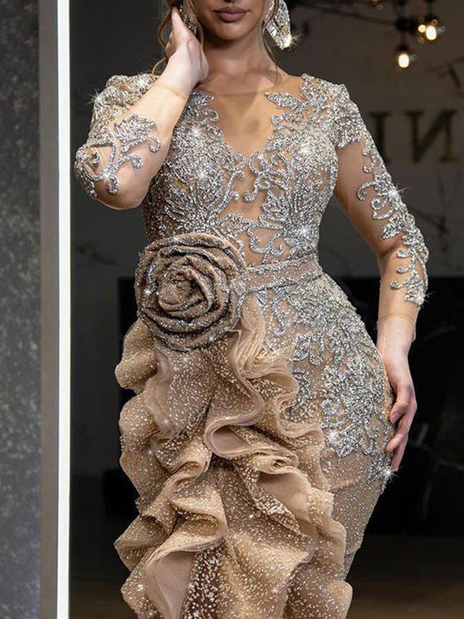 GR | Damenkleider Glänzend Unregelmäßiger Volant Abendkleid
