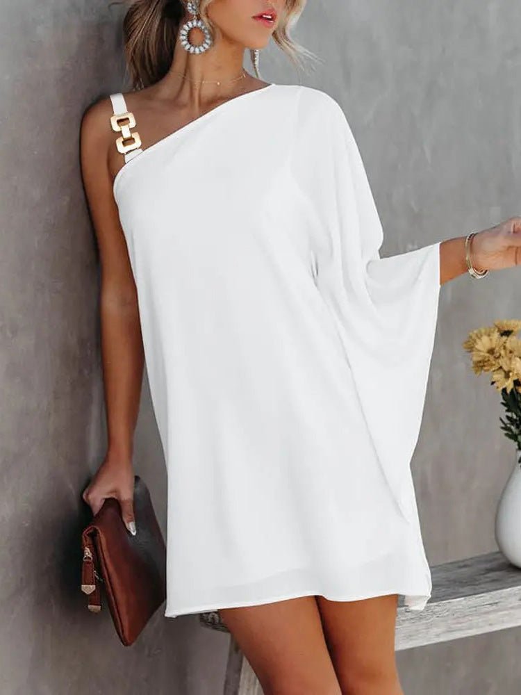 GR | Women's Dresses Solid Metal Straps Off-Shoulder Doll Sleeve Dress