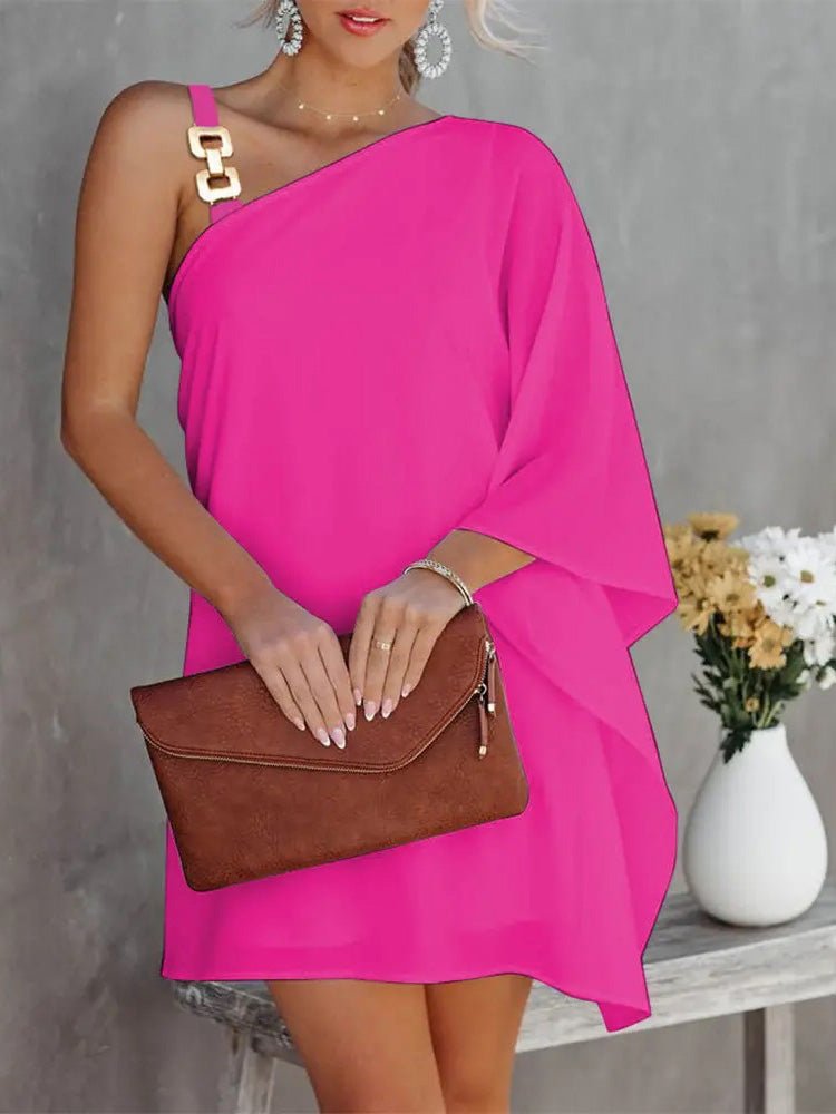 GR | Women's Dresses Solid Metal Straps Off-Shoulder Doll Sleeve Dress