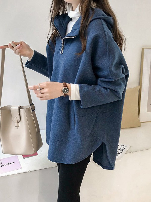 GR | Damen Hoodie Lässiger Wind Wolle Mittel Lang Pullover Hoodie