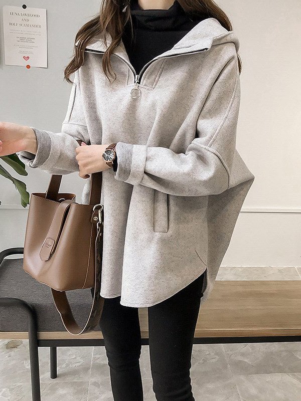 GR | Damen Hoodie Lässiger Wind Wolle Mittel Lang Pullover Hoodie
