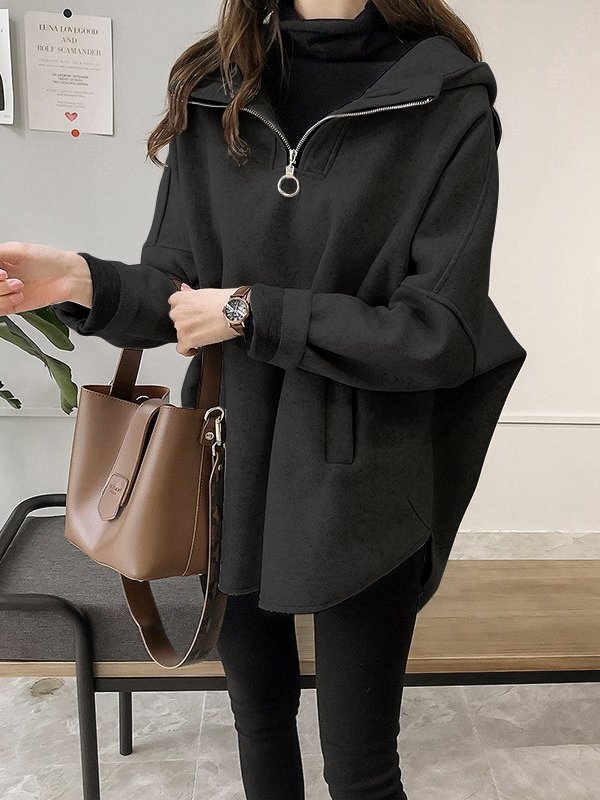 GR | Damen Hoodie Lässiger Wind Wolle Mittel Lang Pullover Hoodie