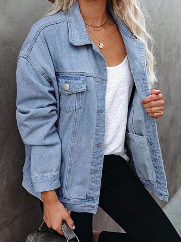 GR | Women's Solid Color Jacket, Flap Pocket, Button, Denim Jacket