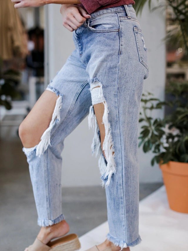 GR | Women's washed ripped jeans with pockets