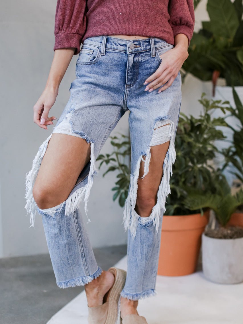 GR | Women's washed ripped jeans with pockets