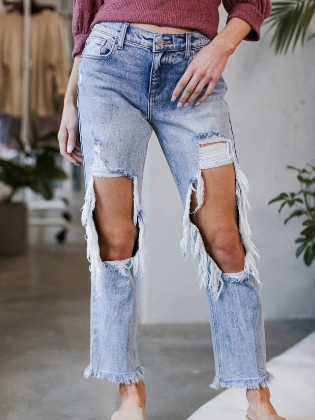 GR | Women's washed ripped jeans with pockets