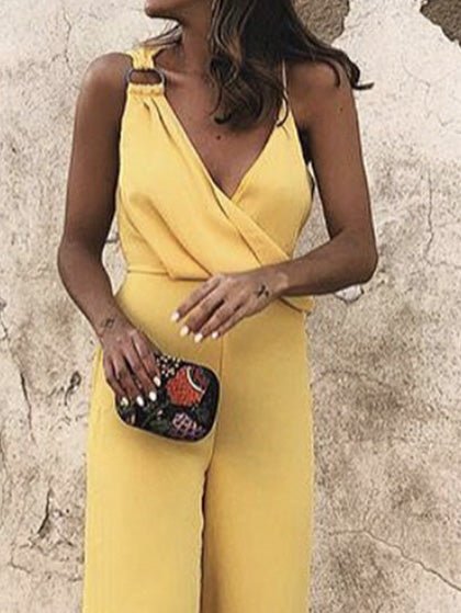 GR | Women's Playsuits Casual V-Neck Sling Sleeveless Playsuit