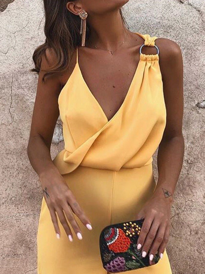 GR | Women's Playsuits Casual V-Neck Sling Sleeveless Playsuit