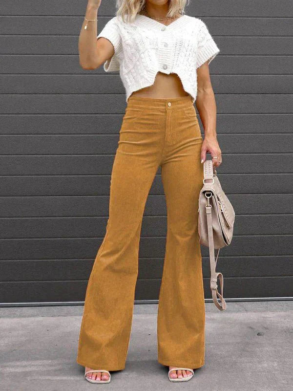 GR | Women's Solid Color Trousers Mid Waist Slim Micro Flare Trousers