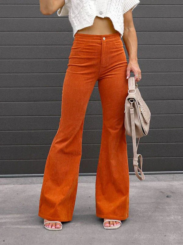 GR | Women's Solid Color Trousers Mid Waist Slim Micro Flare Trousers